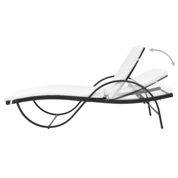 vidaXL Sun Lounger with Cushion Poly Rattan Black - Image 4