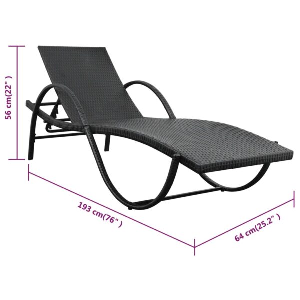 vidaXL Sun Lounger with Cushion Poly Rattan Black - Image 7