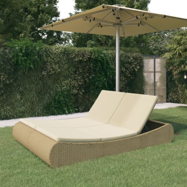 vidaXL Patio Lounge Bed Poly Rattan Beige