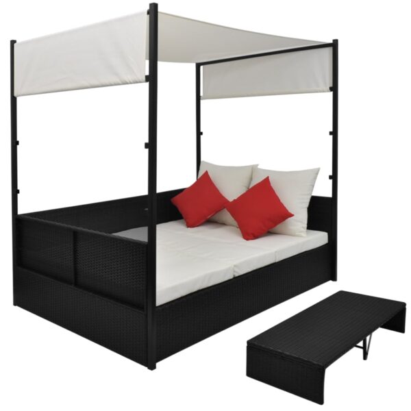 vidaXL Patio Bed with Canopy Black 74.8"x51.2" Poly Rattan - Image 2