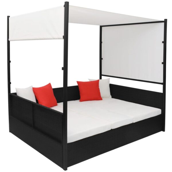 vidaXL Patio Bed with Canopy Black 74.8"x51.2" Poly Rattan - Image 3