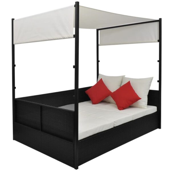 vidaXL Patio Bed with Canopy Black 74.8"x51.2" Poly Rattan - Image 4