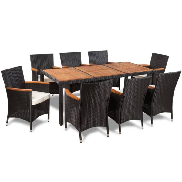 vidaXL 9 Piece Patio Dining Set with Cushions Poly Rattan - Image 2