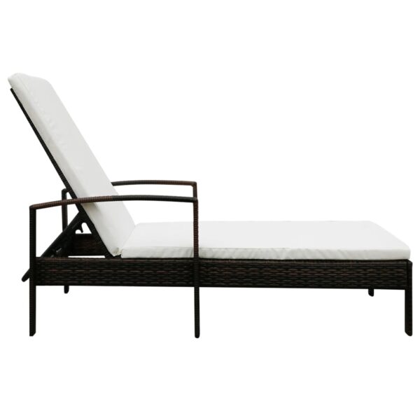 vidaXL Sun Lounger with Cushion Poly Rattan Brown - Image 2