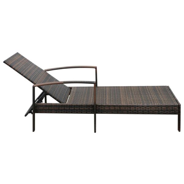 vidaXL Sun Lounger with Cushion Poly Rattan Brown - Image 6