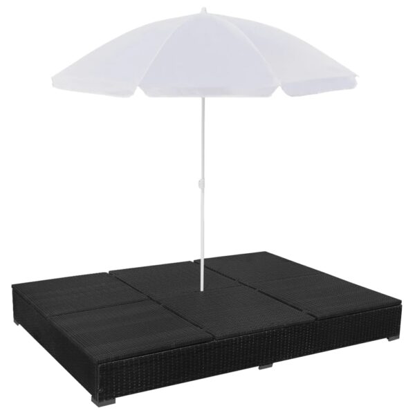 vidaXL Patio Lounge Bed with Umbrella Poly Rattan Black - Image 6