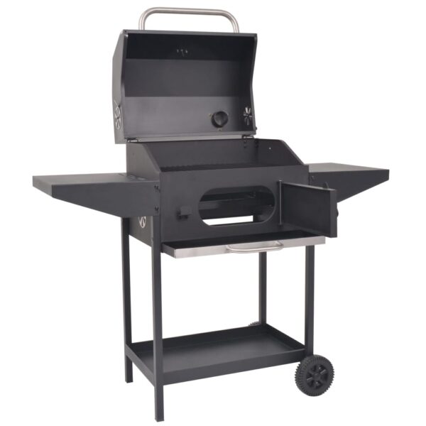 vidaXL BBQ Charcoal Smoker with Bottom Shelf Black - Image 2