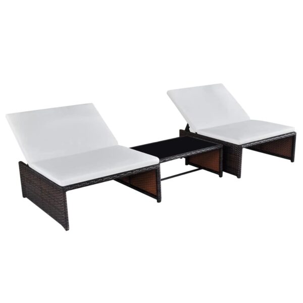 vidaXL Sun Loungers 2 pcs with Table Poly Rattan Brown