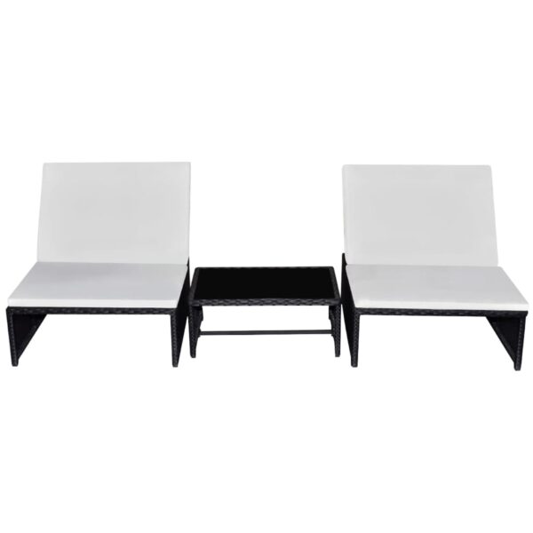 vidaXL Sun Loungers 2 pcs with Table Poly Rattan Black - Image 2