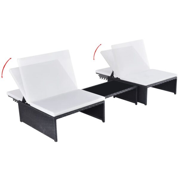 vidaXL Sun Loungers 2 pcs with Table Poly Rattan Black - Image 3