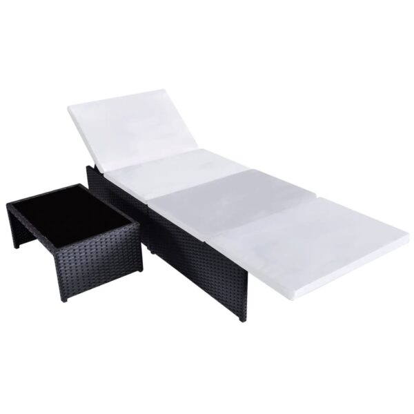 vidaXL Sun Loungers 2 pcs with Table Poly Rattan Black - Image 4