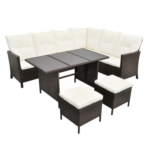 vidaXL 4 Piece Patio Lounge Set with Cushions Poly Rattan Brown - Image 2