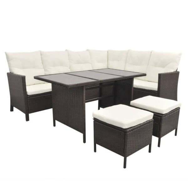 vidaXL 4 Piece Patio Lounge Set with Cushions Poly Rattan Brown - Image 3