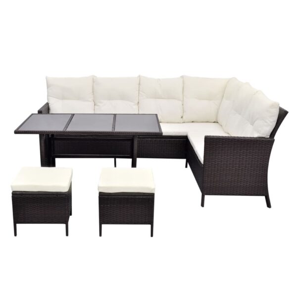 vidaXL 4 Piece Patio Lounge Set with Cushions Poly Rattan Brown - Image 4