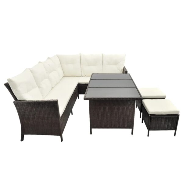 vidaXL 4 Piece Patio Lounge Set with Cushions Poly Rattan Brown - Image 5