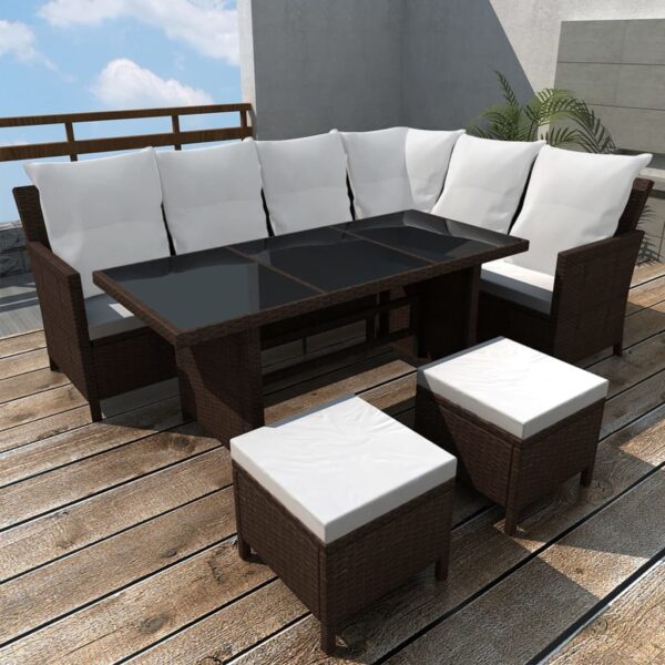 vidaXL 4 Piece Patio Lounge Set with Cushions Poly Rattan Brown