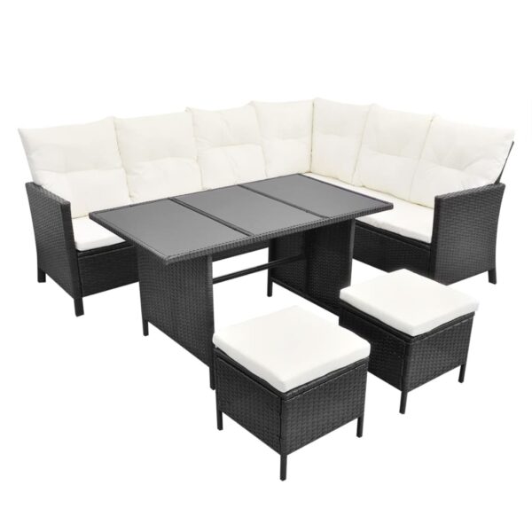 vidaXL 4 Piece Patio Lounge Set with Cushions Poly Rattan Black - Image 2