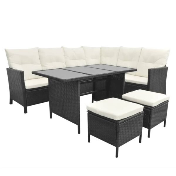 vidaXL 4 Piece Patio Lounge Set with Cushions Poly Rattan Black - Image 3