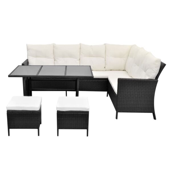 vidaXL 4 Piece Patio Lounge Set with Cushions Poly Rattan Black - Image 4