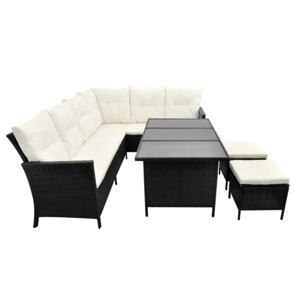 vidaXL 4 Piece Patio Lounge Set with Cushions Poly Rattan Black - Image 5