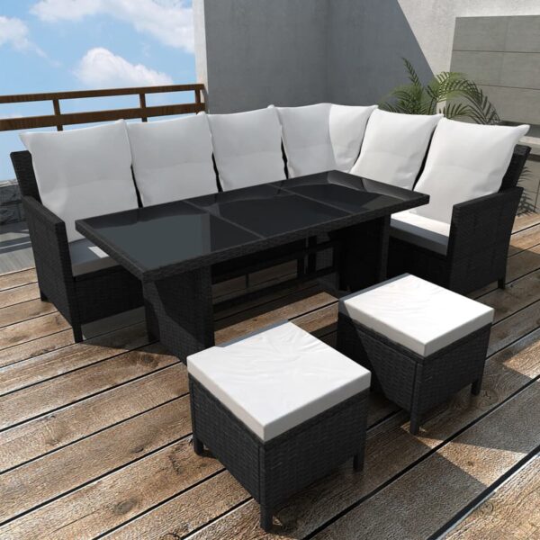 vidaXL 4 Piece Patio Lounge Set with Cushions Poly Rattan Black