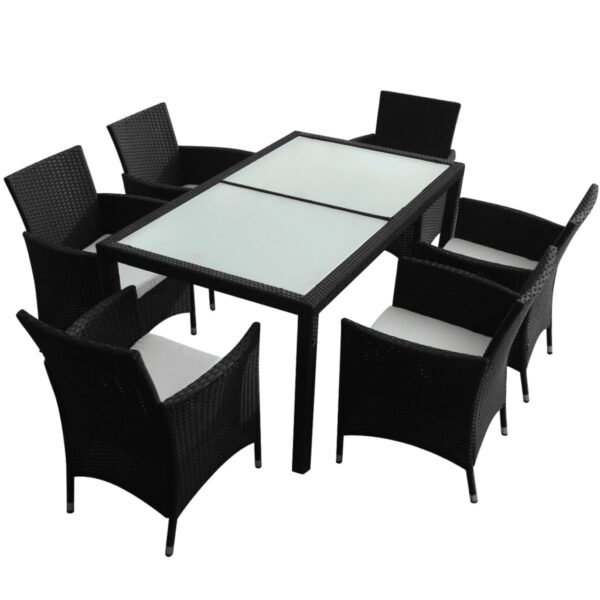 vidaXL 7 Piece Patio Dining Set with Cushions Poly Rattan Black - Image 2