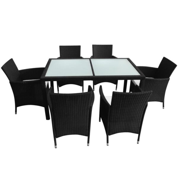 vidaXL 7 Piece Patio Dining Set with Cushions Poly Rattan Black - Image 3