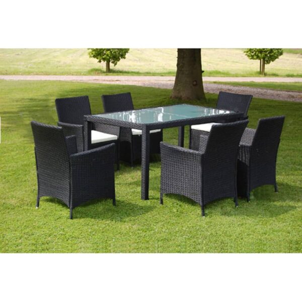 vidaXL 7 Piece Patio Dining Set with Cushions Poly Rattan Black