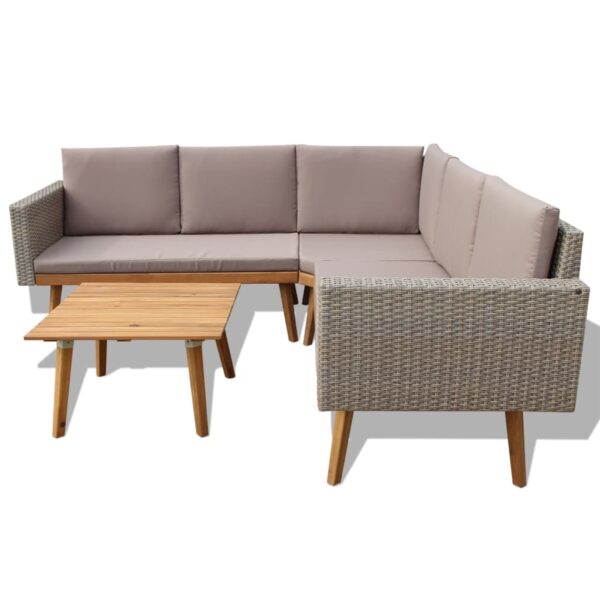 vidaXL 4 Piece Patio Lounge Set with Cushions Poly Rattan Gray - Image 3