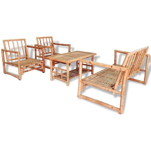 vidaXL 4 Piece Patio Lounge Set with Cushions Bamboo - Image 2