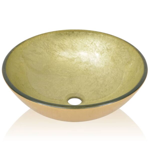 vidaXL Basin Tempered Glass 16.5" Gold - Image 3