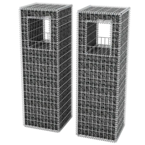 vidaXL Gabion Basket Posts/Planters 2 pcs Steel 19.7"x19.7"x63" - Image 3