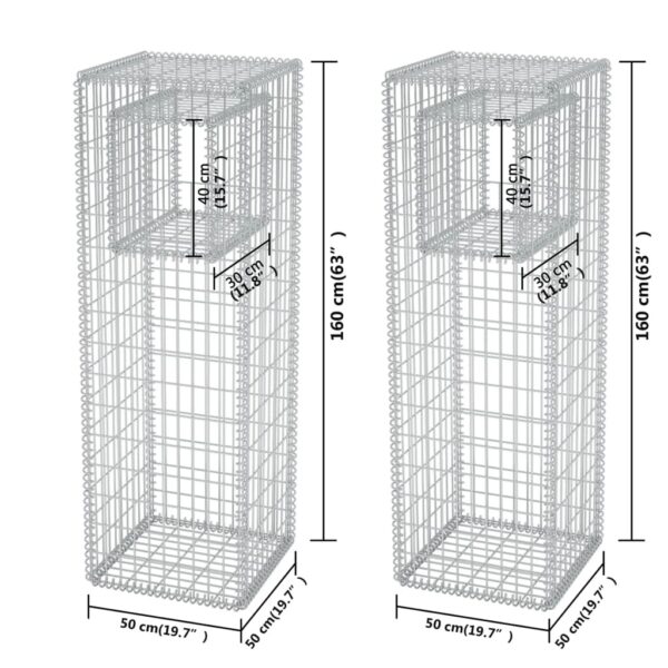 vidaXL Gabion Basket Posts/Planters 2 pcs Steel 19.7"x19.7"x63" - Image 7