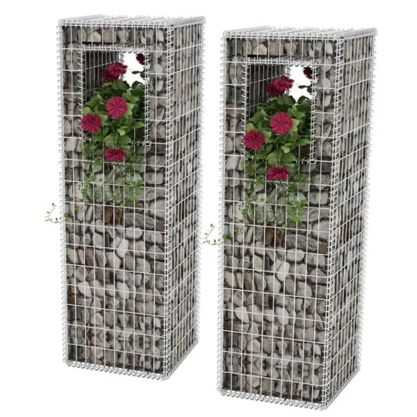 vidaXL Gabion Basket Posts/Planters 2 pcs Steel 19.7"x19.7"x63"