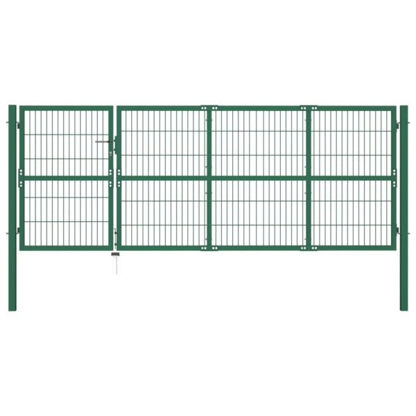 vidaXL Garden Fence Gate with Posts 137.8"x47.2" Steel Green