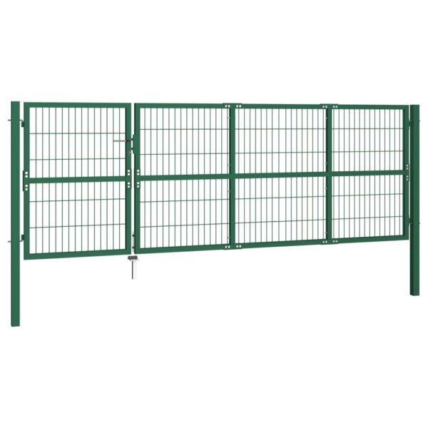 vidaXL Garden Fence Gate with Posts 137.8"x47.2" Steel Green - Image 2