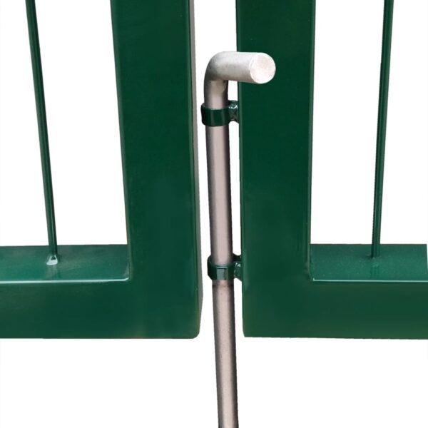 vidaXL Garden Fence Gate with Posts 137.8"x47.2" Steel Green - Image 4