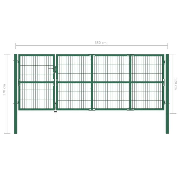 vidaXL Garden Fence Gate with Posts 137.8"x47.2" Steel Green - Image 5