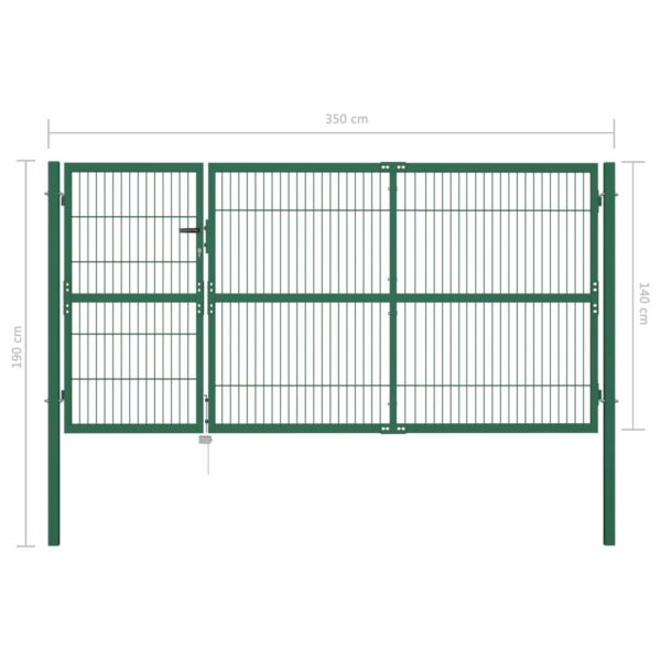 vidaXL Garden Fence Gate with Posts 137.8"x55.1" Steel Green - Image 5