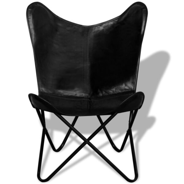 vidaXL Butterfly Chair Black Real Leather - Image 2