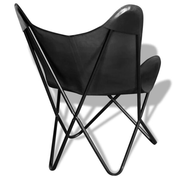 vidaXL Butterfly Chair Black Real Leather - Image 3