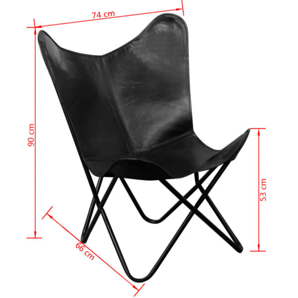 vidaXL Butterfly Chair Black Real Leather - Image 5