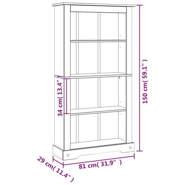 vidaXL 4-Tier Bookcase Mexican Pine Corona Range 31.9"x11.4"x59" - Image 8