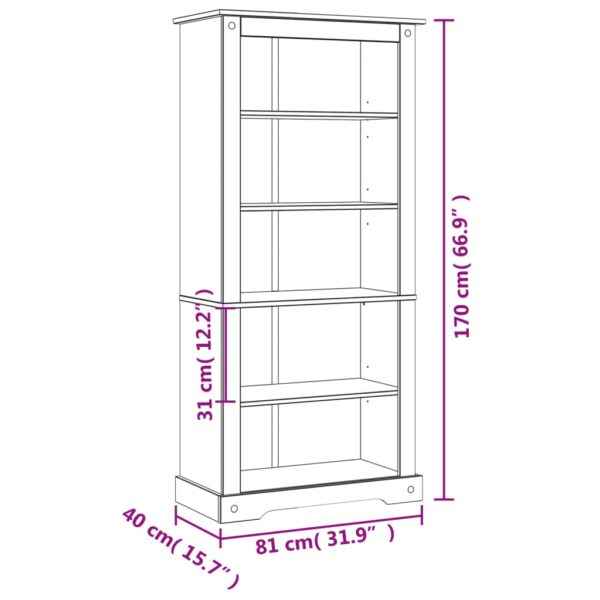 vidaXL 5-Tier Bookcase Mexican Pine Corona Range 31.9"x15.7"x66.9" - Image 8