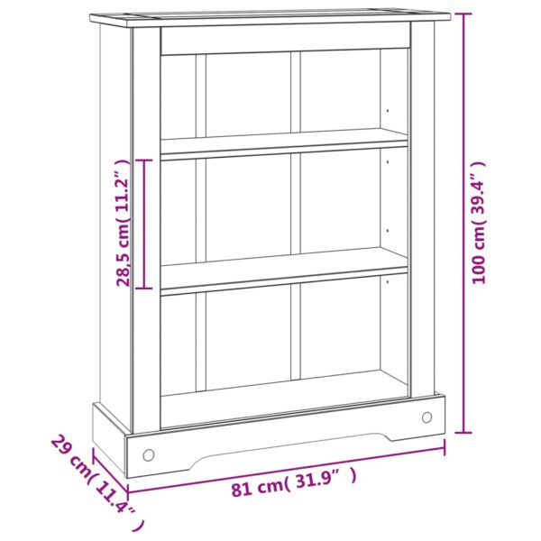 vidaXL 3-Tier Bookcase Mexican Pine Corona Range 31.9"x11.4"x39.4" - Image 8