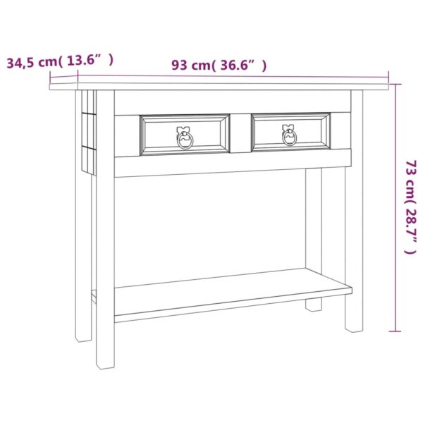 vidaXL Console Table Mexican Pine Corona Range 36.6"x13.6"x28.7" - Image 7