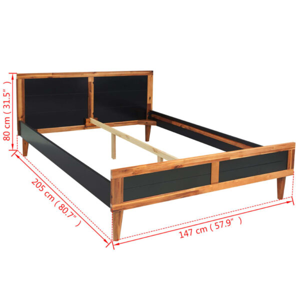 vidaXL Bed Frame Black Solid Acacia Wood 55.1"x78.7" - Image 6