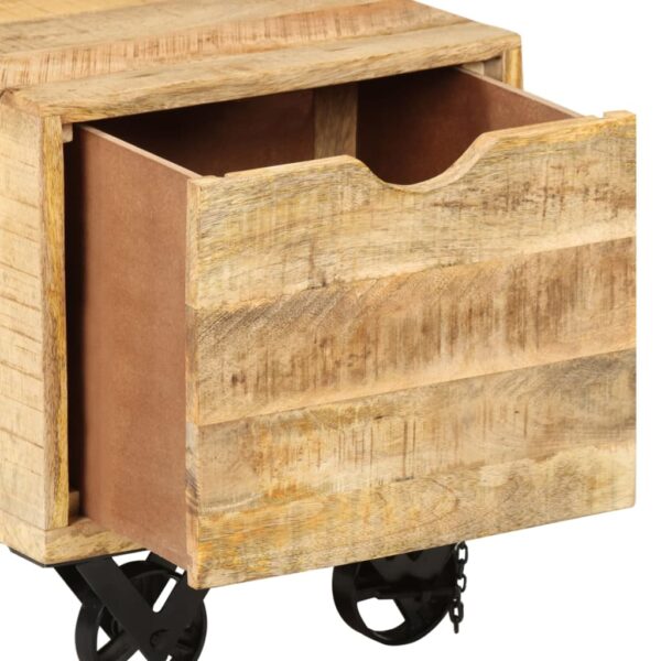 vidaXL Side Table with Drawer Wheels Mango Wood 15.7"x15.7"x17.7" - Image 10