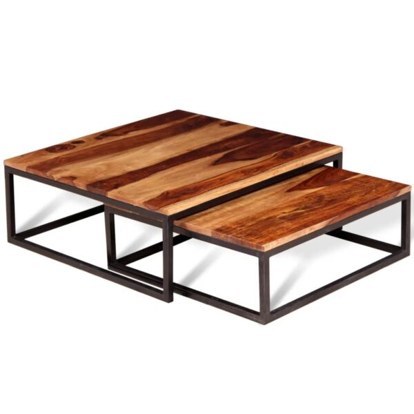 vidaXL Two Piece Nesting Coffee Table Set Solid Sheesham Wood - Image 2