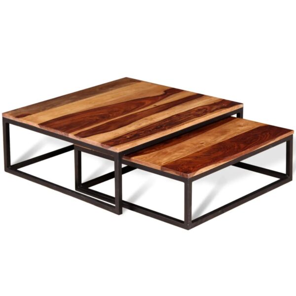 vidaXL Two Piece Nesting Coffee Table Set Solid Sheesham Wood - Image 3